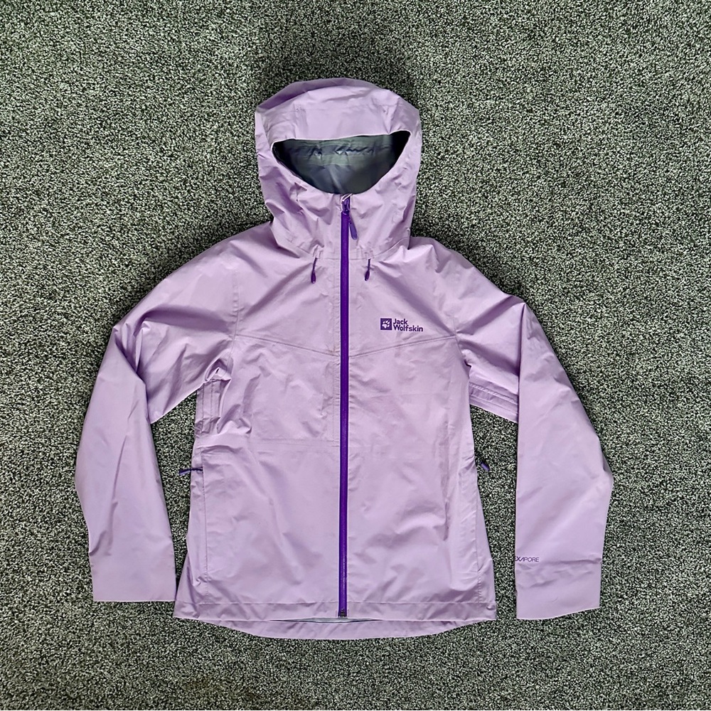 Jack Wolfskin Lavender Waterproof Hooded Jacket with Purple Trim